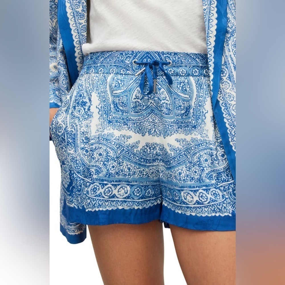 All Saints Aleida Rafaela Paisley Print Shorts In Blue/White